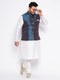 Vastramay Men's Plus Size Blue Zari Weaved Nehru Jacket With Kurta Pyjama set
